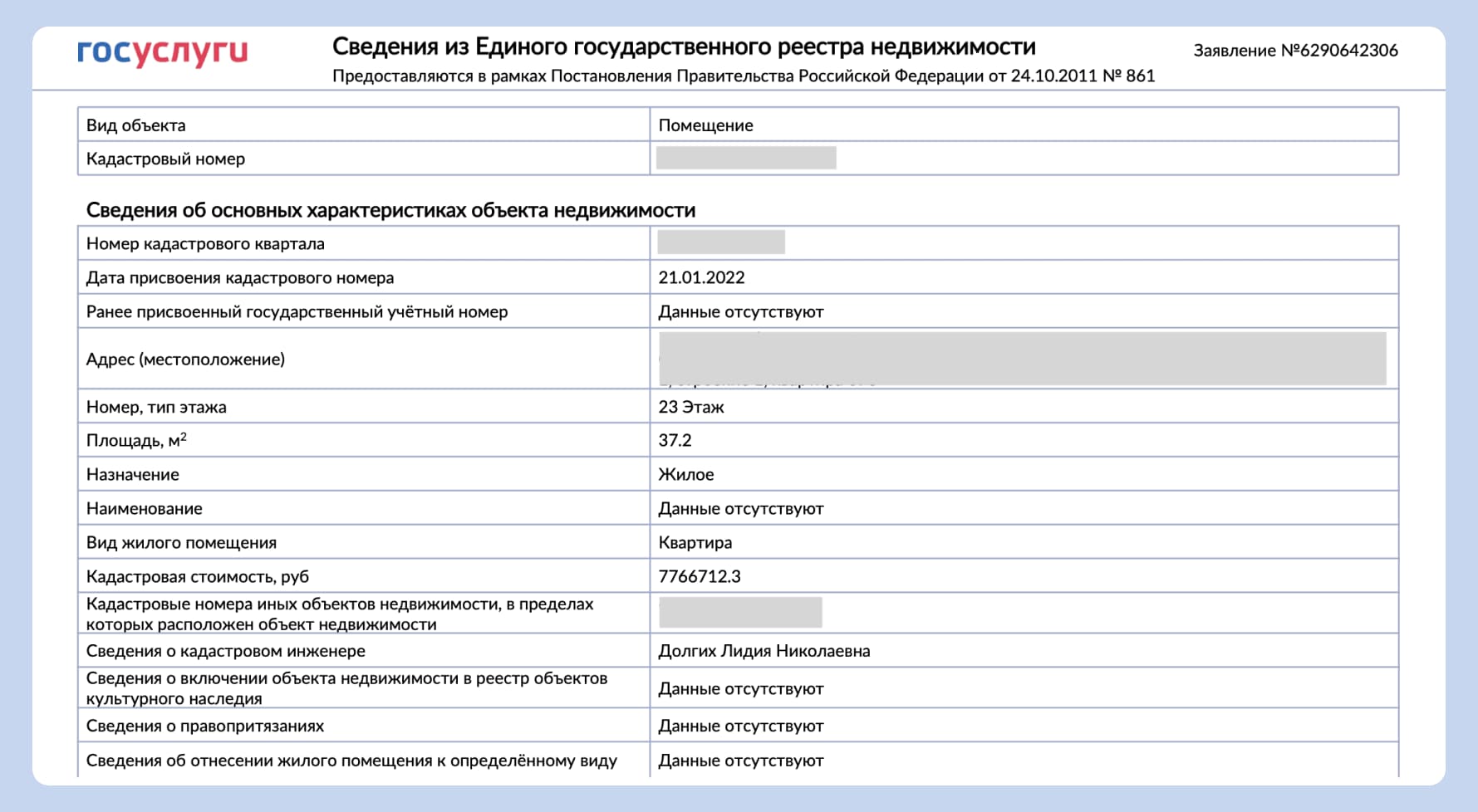 1 страница выписки из ЕГРН