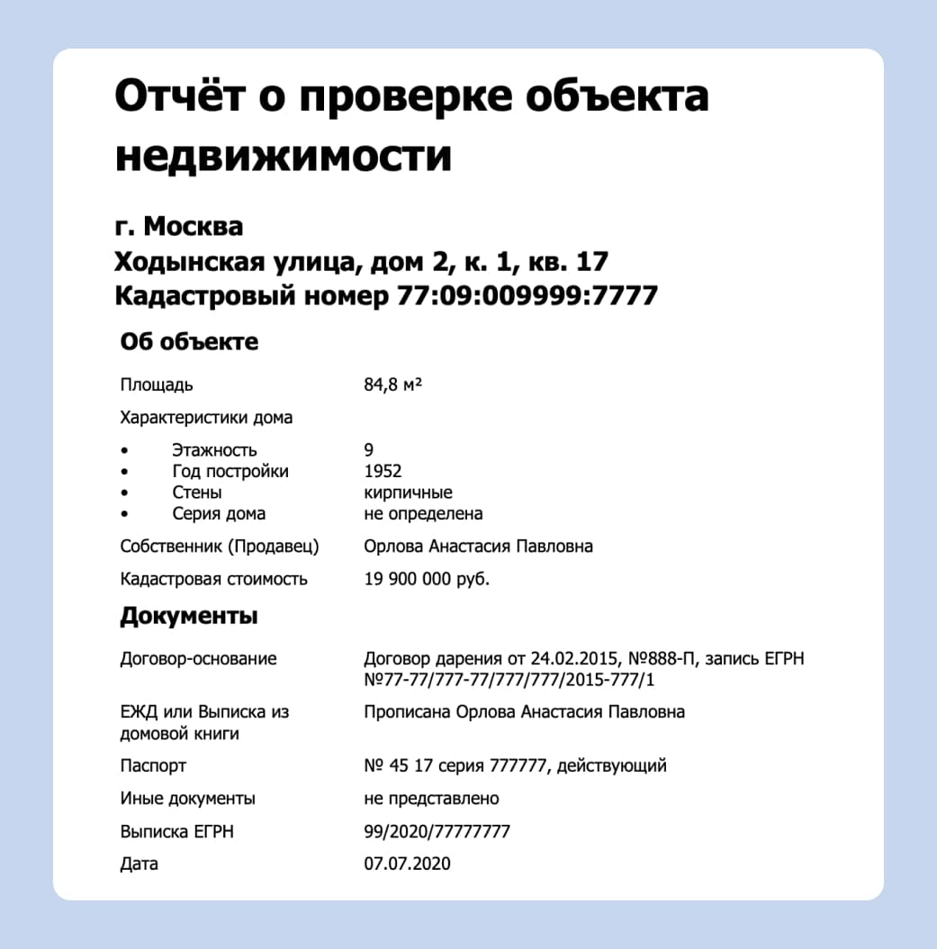 отчёт о проверке недвижимости